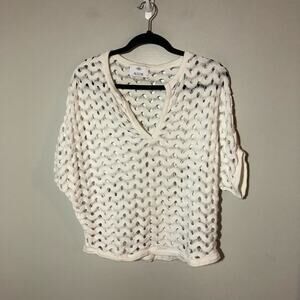 Allude womens S cotton open knit top wavy design coverup boxy oversized bohemian